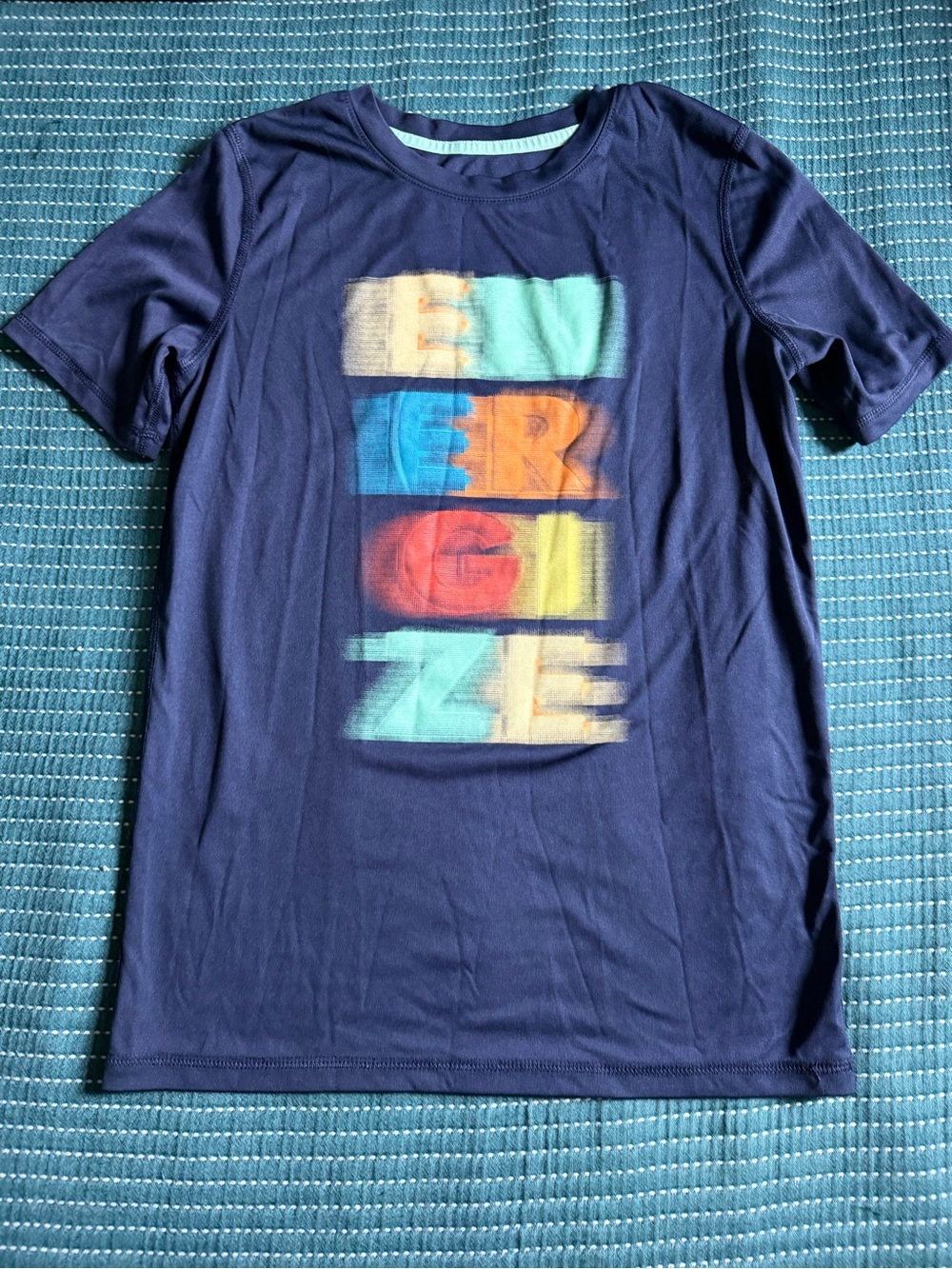 Kids Navy Active Wear Graphic Tee with Multicolor Print, size 12/14